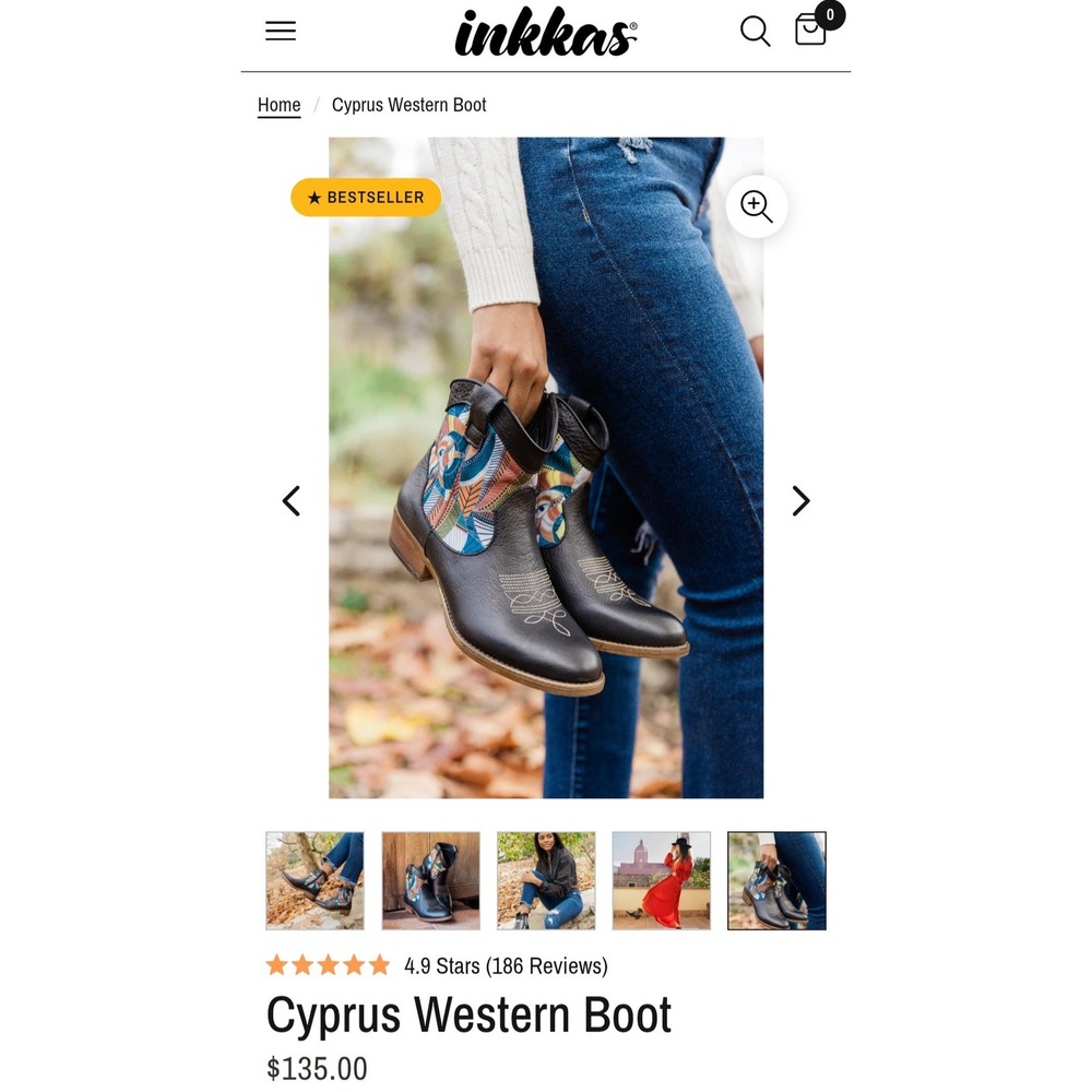Inkkas Cyprus Western Boot Black Leather Embroidered AnkleBoots Women 7 SS231124